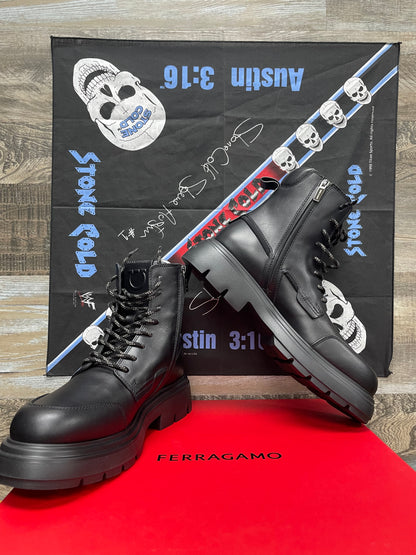 EU 10 - Salvatore Ferragamo
Men’s Black Maxi-Tongue Combat Boots