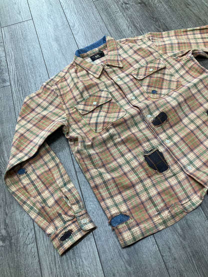 RRL REPAIRED PLAID TWILL CAMP SHIRT L