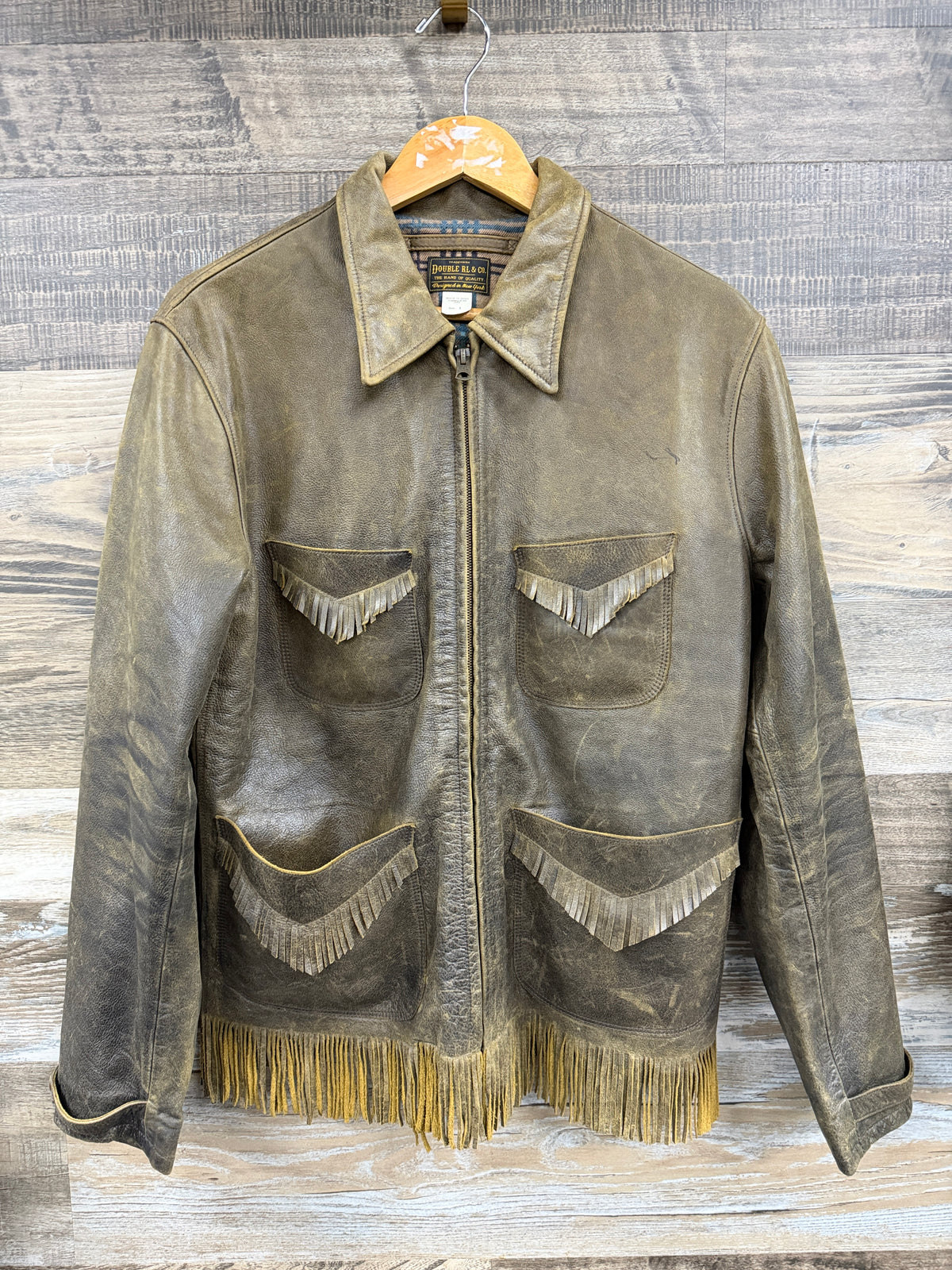 M- RRL Leather Fringe Zip jacket