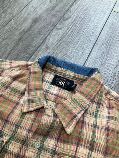 RRL REPAIRED PLAID TWILL CAMP SHIRT L