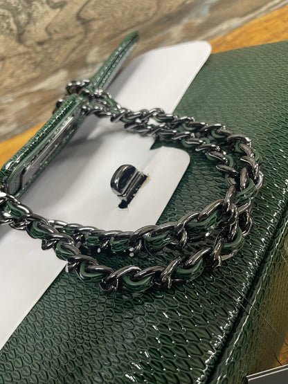 Karl Lagerfeld Green Leather Agyness Quilted Purse