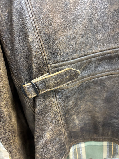 L-RRL LEATHER MOTO PLAID LINED JACKET