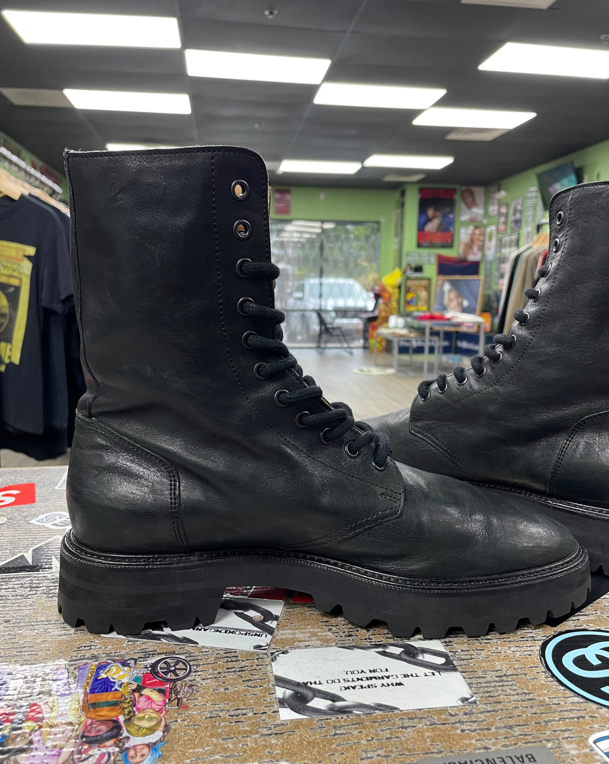 42/9 - Maison Margiela Black Army Lace Up Boots