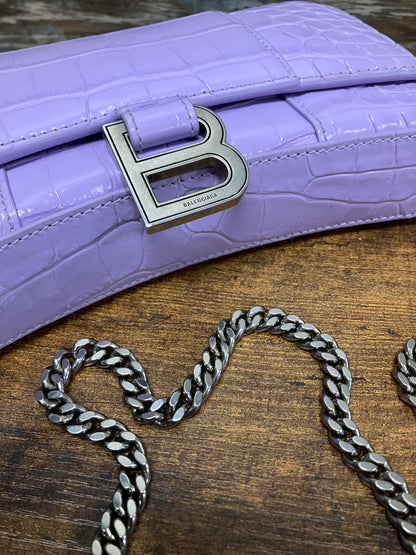 Balenciaga Embossed Hourglass Purse Purple Sz OS