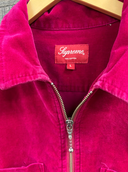 L- Supreme pink velvet zip shirt