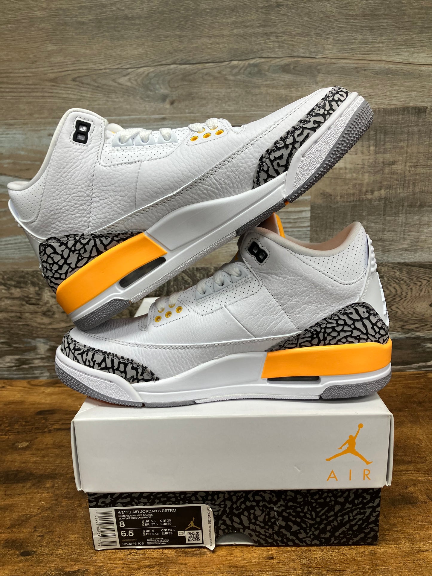 Jordan 3 Laser Orange Size 8W/6.5M