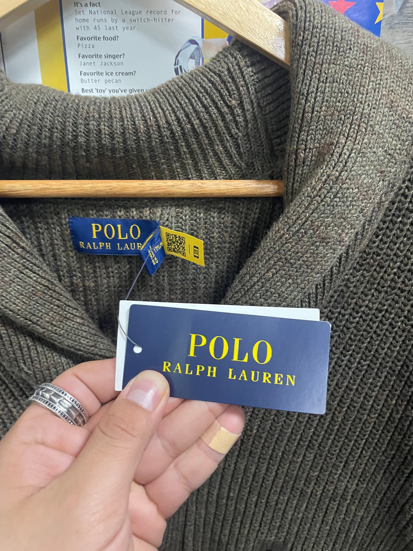 M - Polo Ralph Lauren olive green cotton shawl-collar cardigan