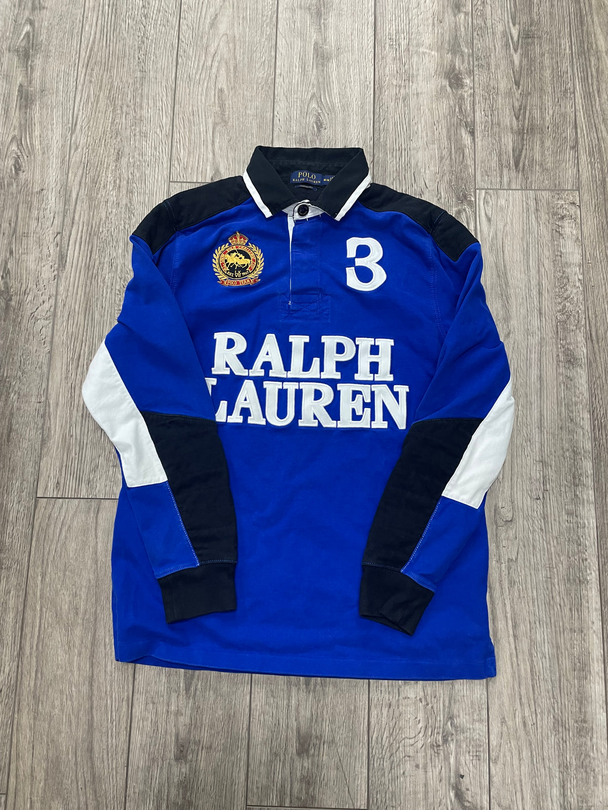 M - Polo Ralph Blue/Black Long Sleeve Rugby