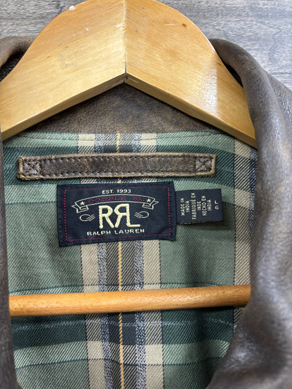 L-RRL LEATHER MOTO PLAID LINED JACKET