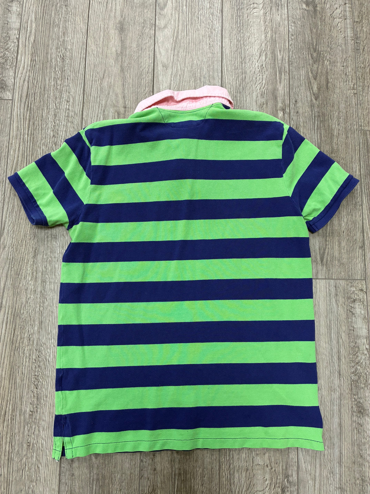 L - Polo Ralph Lauren Pink Collar Green Blue Striped shirt