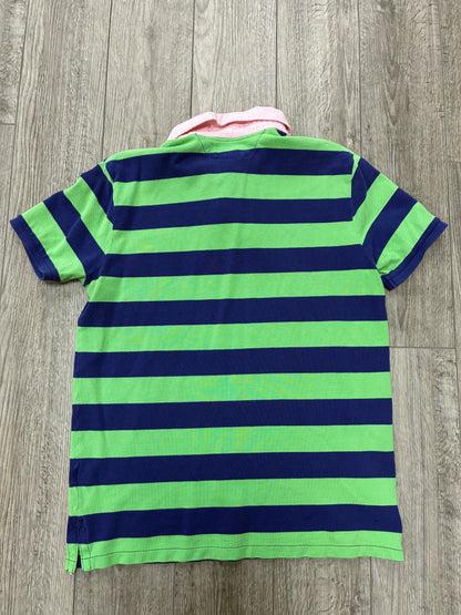 L - Polo Ralph Lauren Pink Collar Green Blue Striped shirt