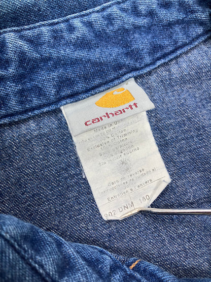 Vintage 90s Carhartt Denim Pearl Snap Shirt Rugged Outdoor Wear Blue Size Medium