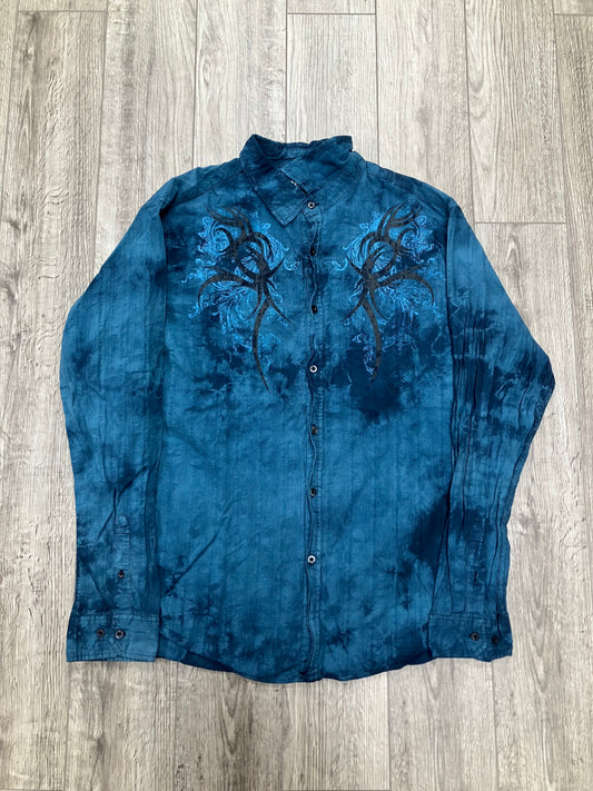 Y2K Helix Blue Button Up Size XXL