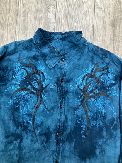 Y2K Helix Blue Button Up Size XXL