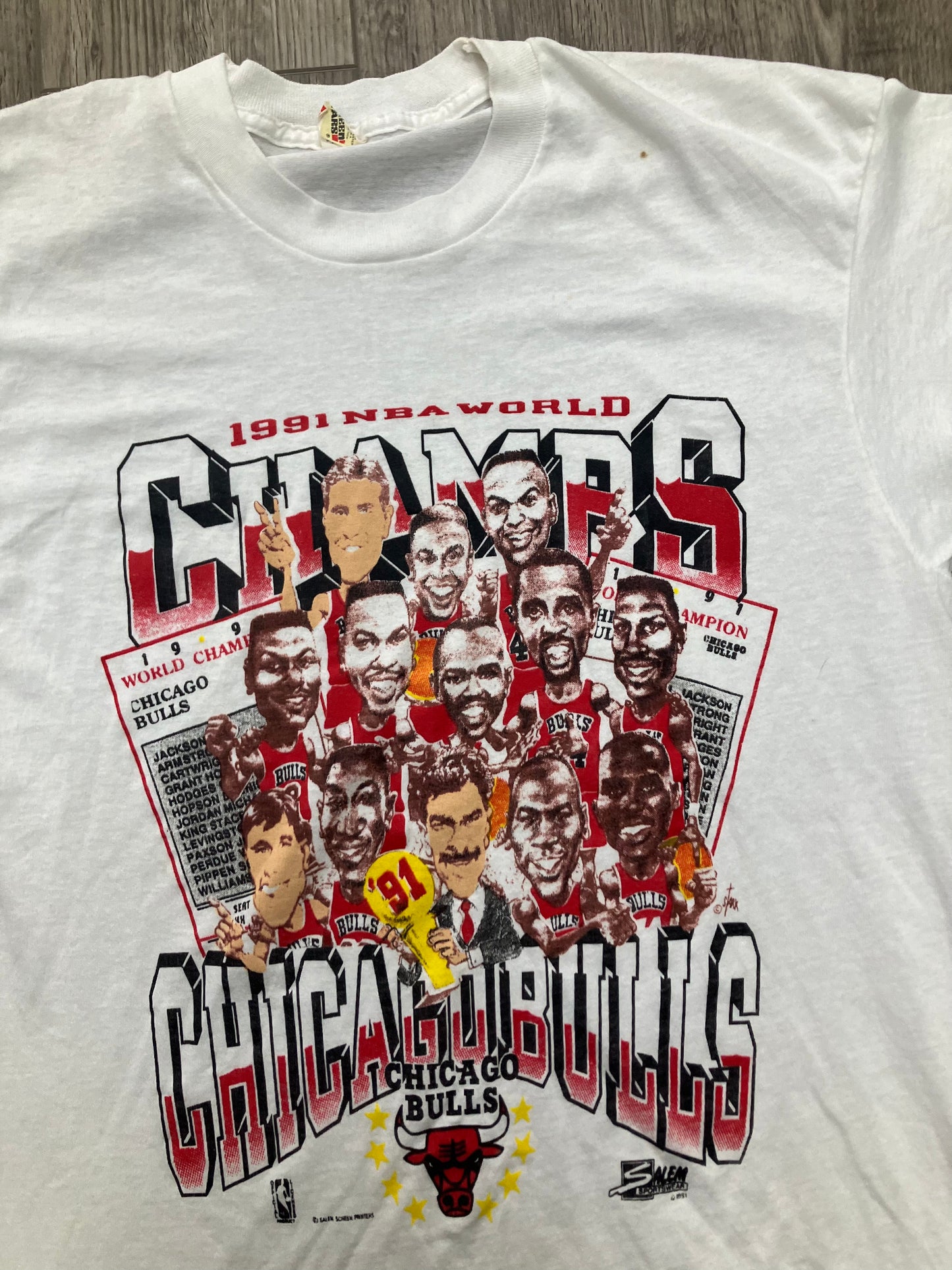 Vintage 1991 Chicago Bulls NBA Champions Caricature Tee Size M