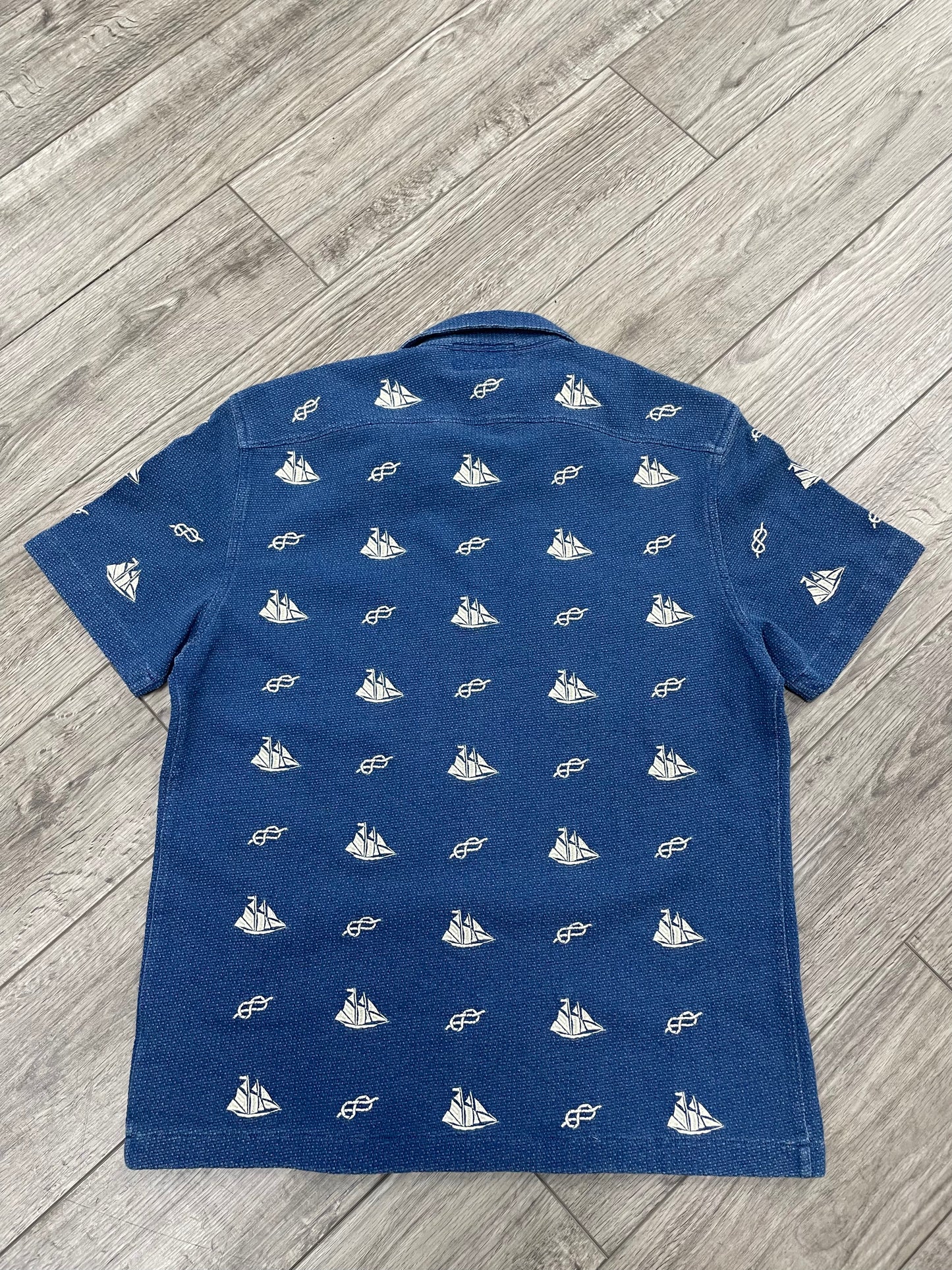 M-RRL Nautical Print Embroidered Short Sleeve Button up