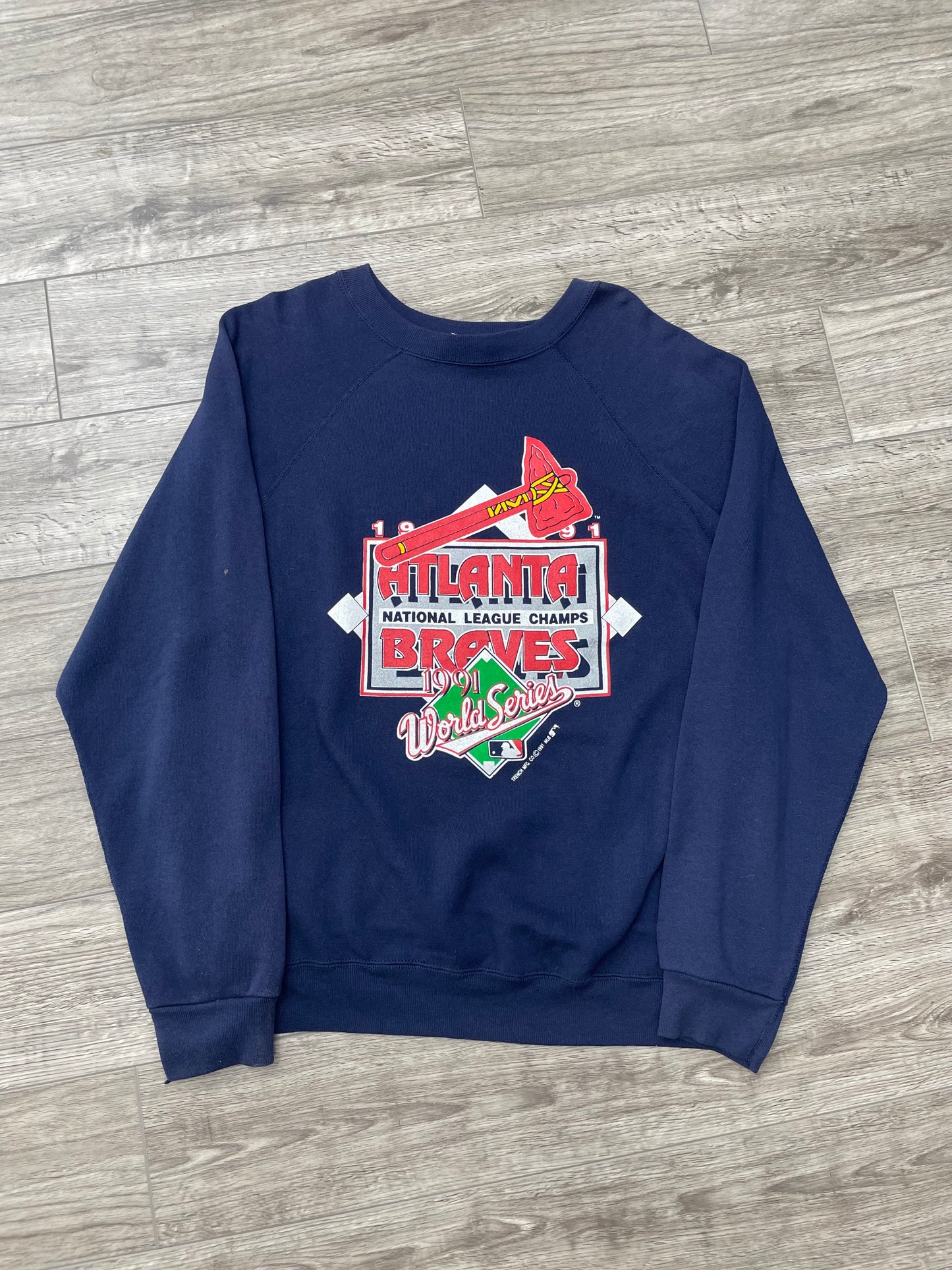 Vintage 1991 Atlanta Braves World Series Navy Sweatshirt Size XL