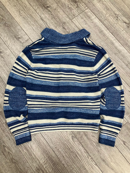 L-Polo Double RL Indigo Striped Cotton Linen Cardigan