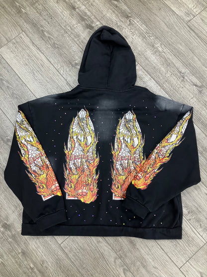 L-Who Decides War flame Glass Hoodie