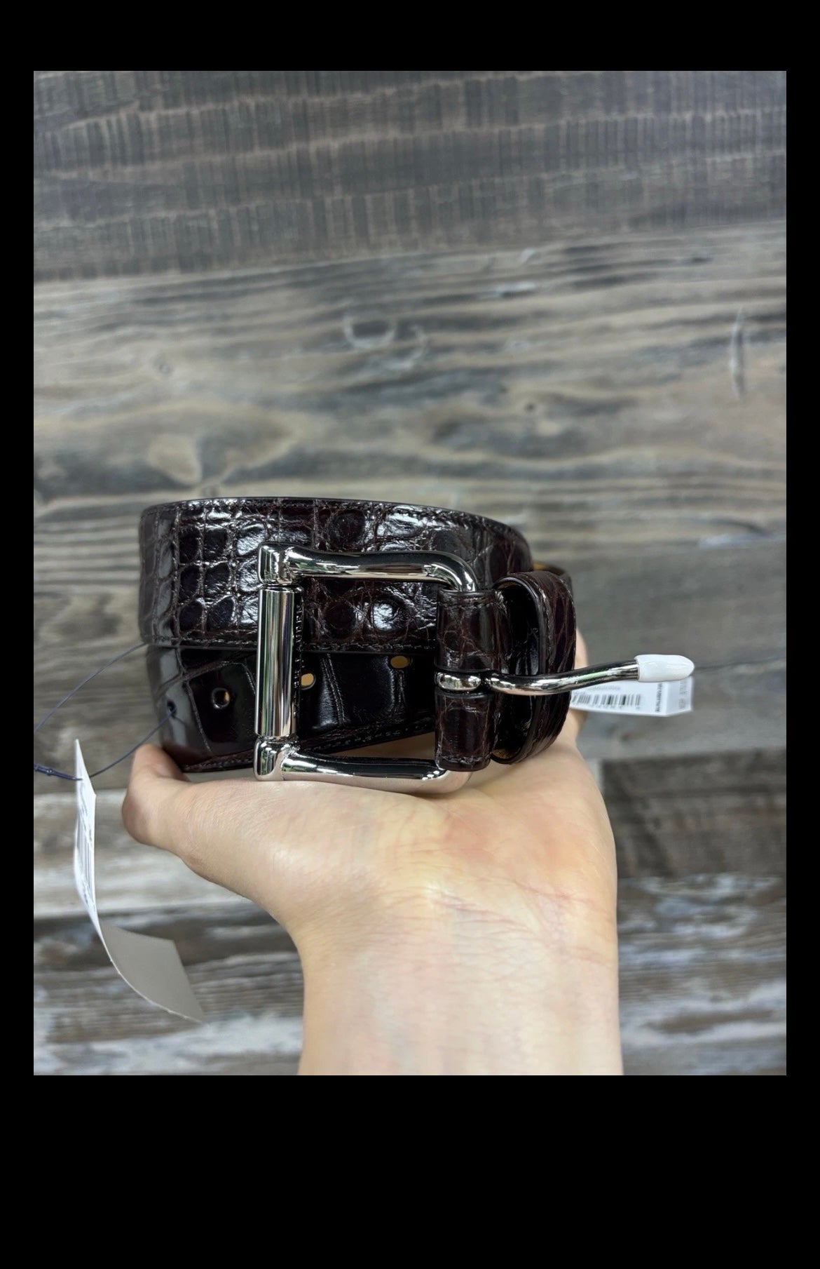 32-Ralph Lauren purple Label Alligator Belt Dark Brown