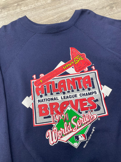 Vintage 1991 Atlanta Braves World Series Navy Sweatshirt Size XL