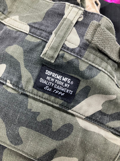 30-Supreme Olive Green Camo Cargo Shorts