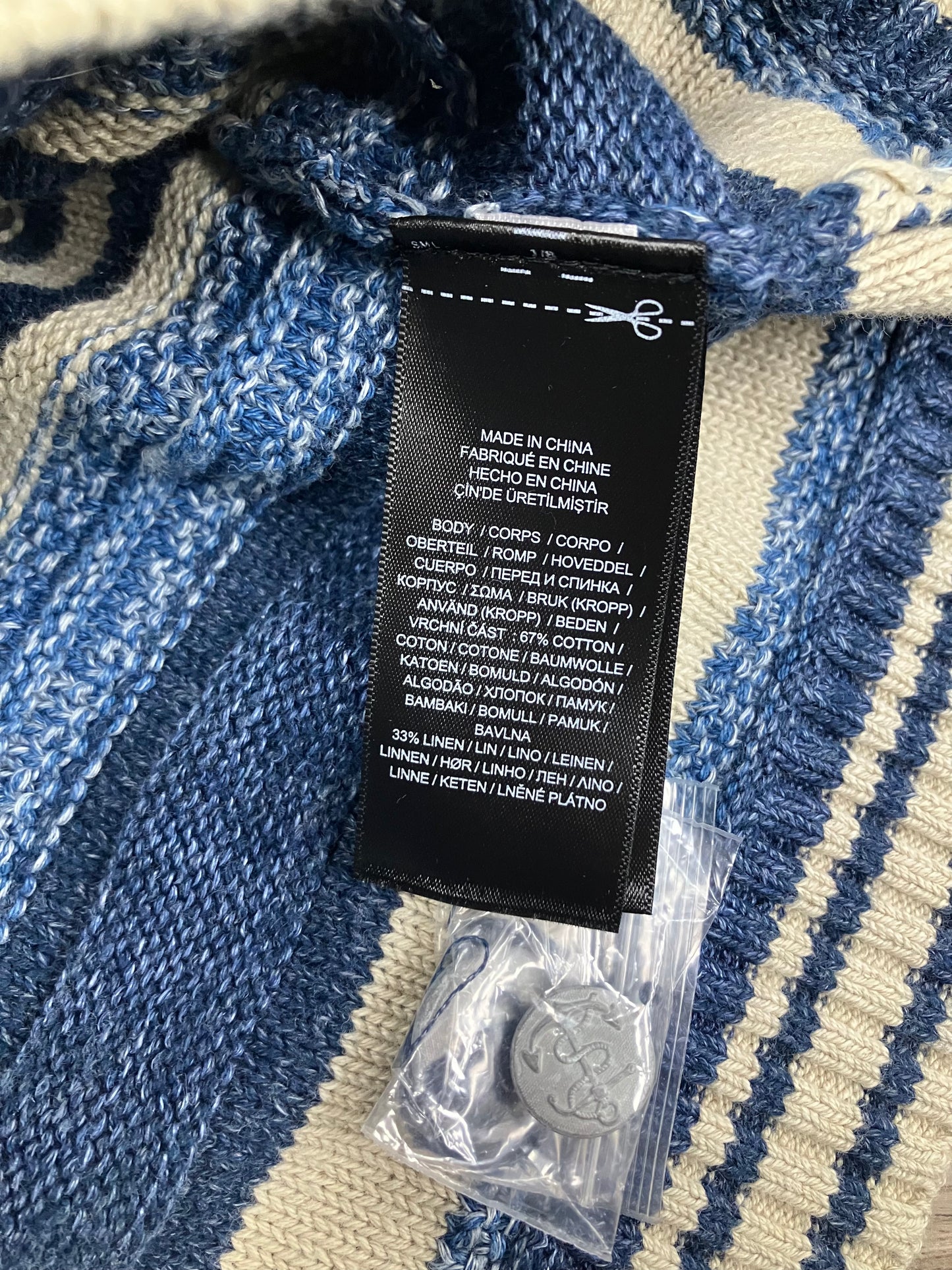 L-Polo Double RL Indigo Striped Cotton Linen Cardigan