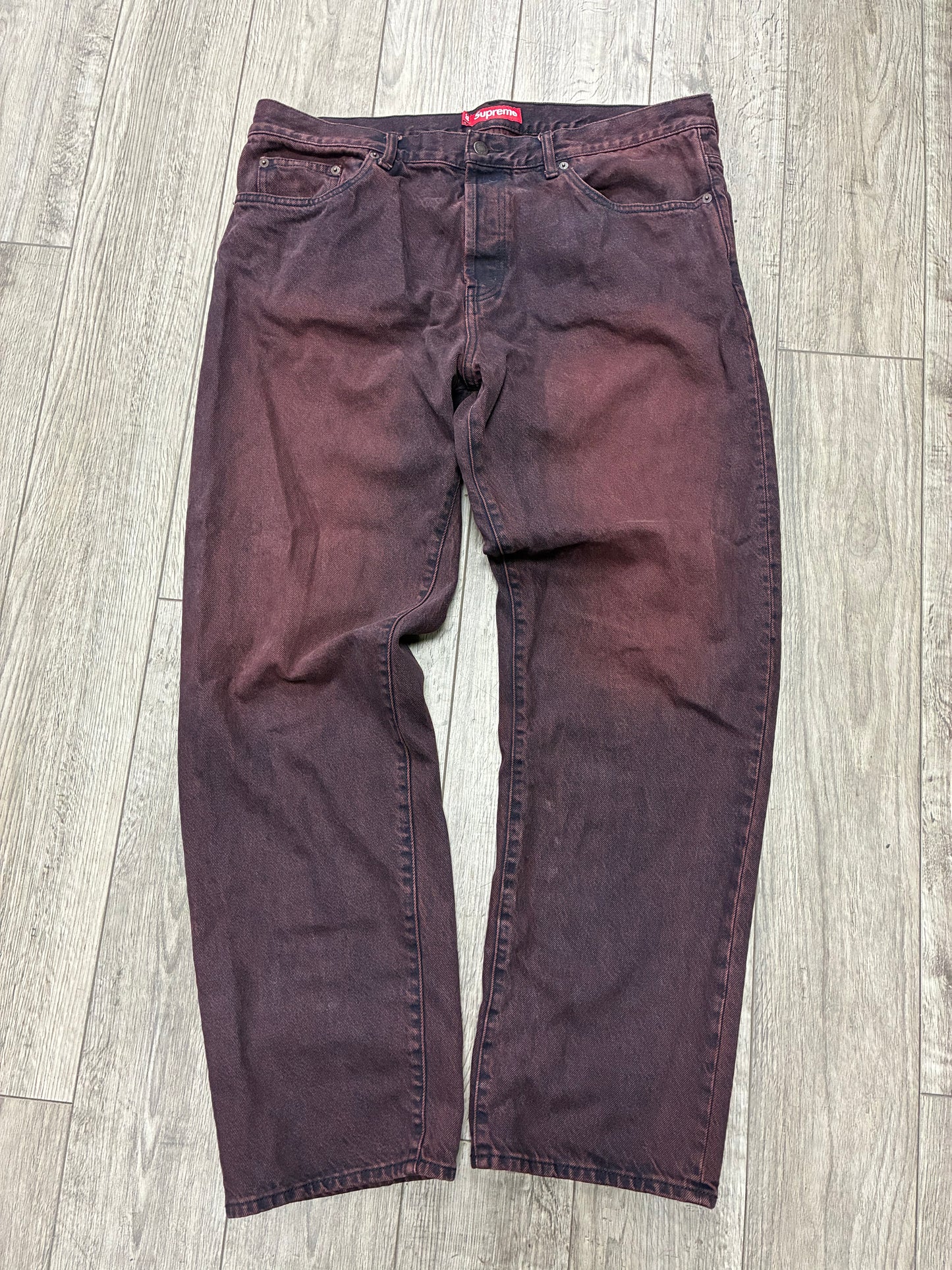 38 - Supreme Regular Fit Overdyed Red Denim Jeans
