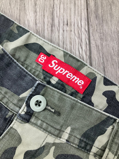 30-Supreme Olive Green Camo Cargo Shorts