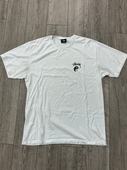 L - Stussy Ying-Yang Graphic White T-Shirt