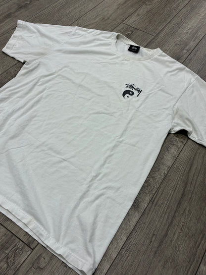 L - Stussy Ying-Yang Graphic White T-Shirt