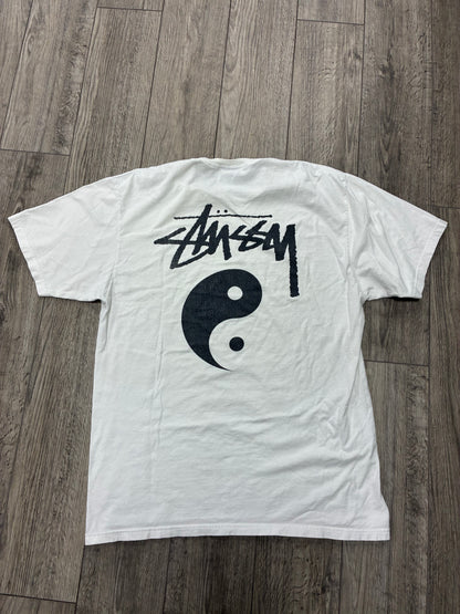 L - Stussy Ying-Yang Graphic White T-Shirt
