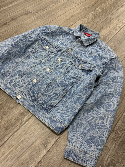 L - Supreme Script Jacquard Denim Trucker Jacket