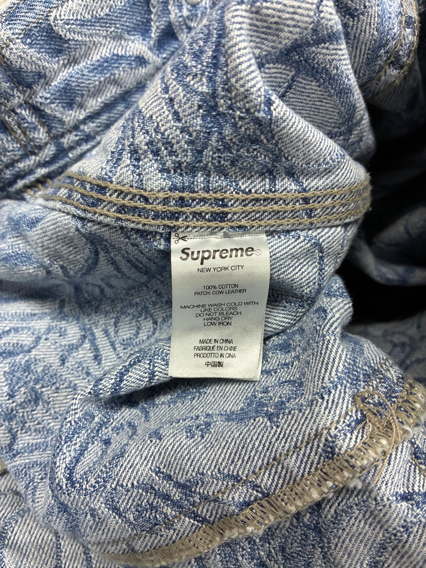 L - Supreme Script Jacquard Denim Trucker Jacket