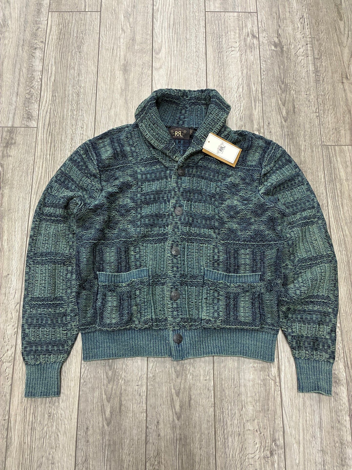 M - RRL Indigo-Dyed Jacquard knit Shawl Collar Cardigan