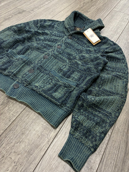 M - RRL Indigo-Dyed Jacquard knit Shawl Collar Cardigan