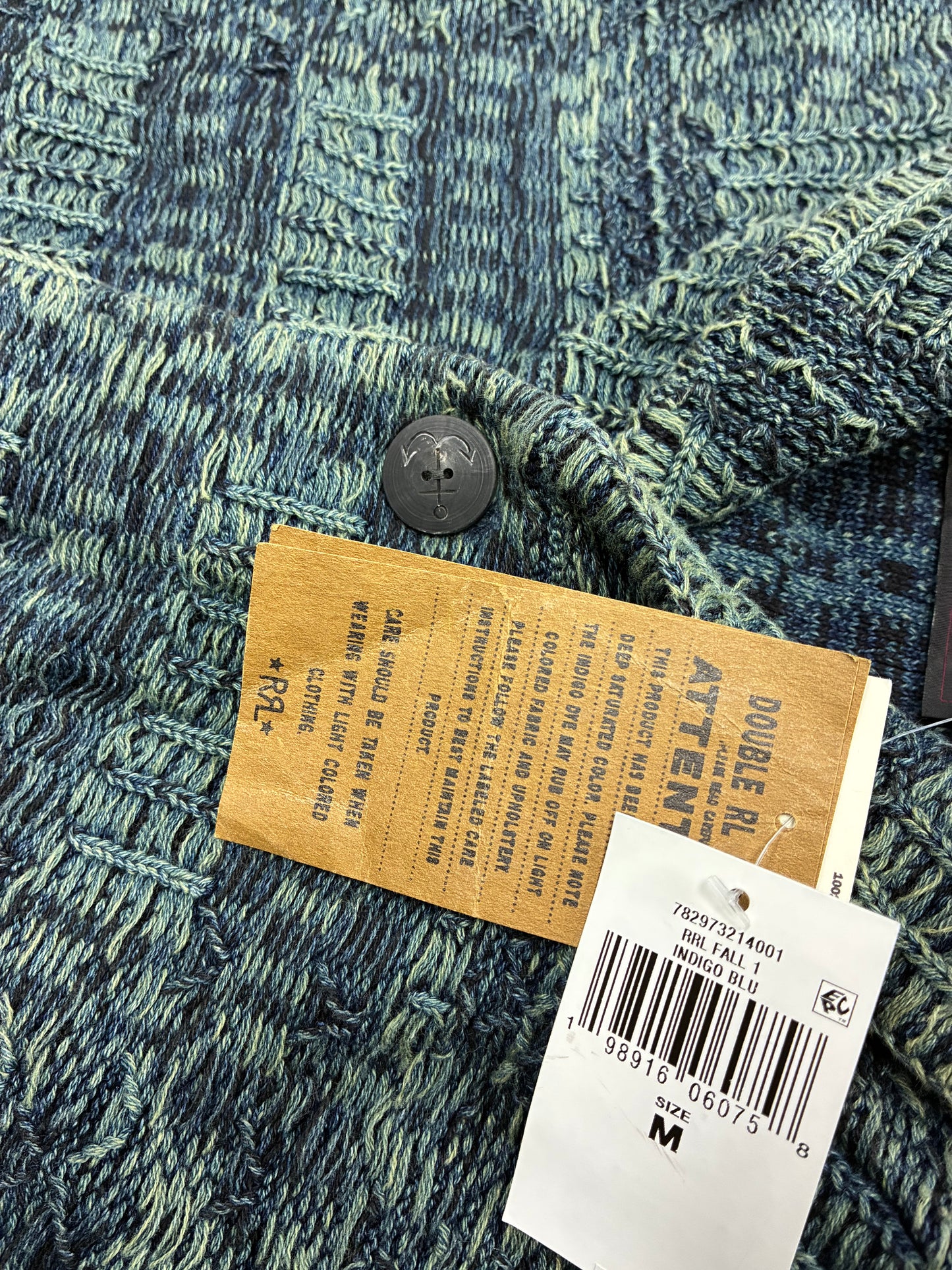 M - RRL Indigo-Dyed Jacquard knit Shawl Collar Cardigan