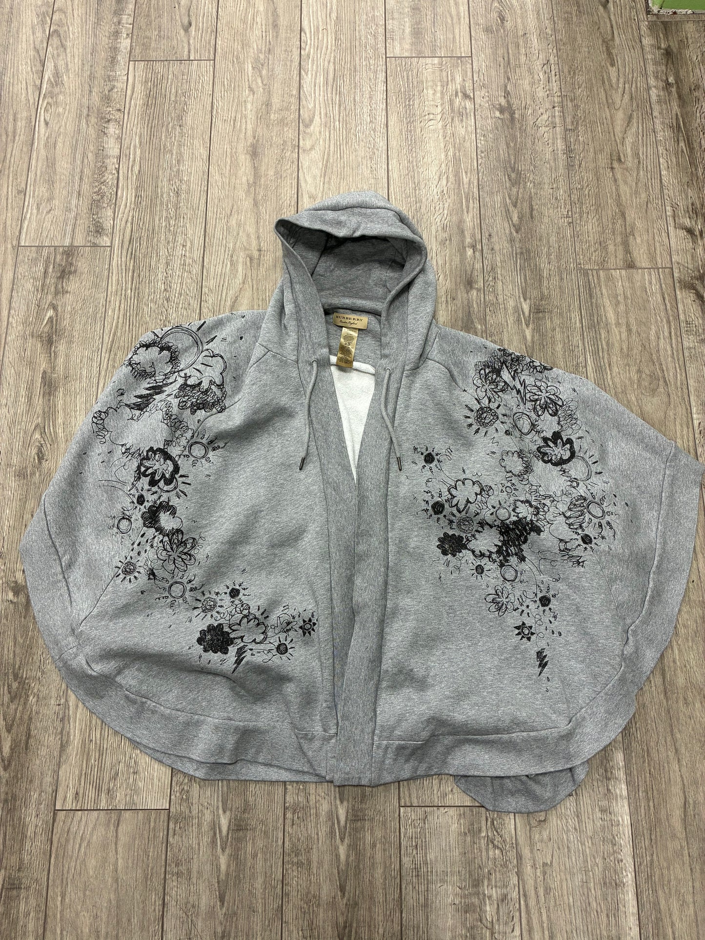 Burberry Gray Graphic Cotton Hooded Poncho