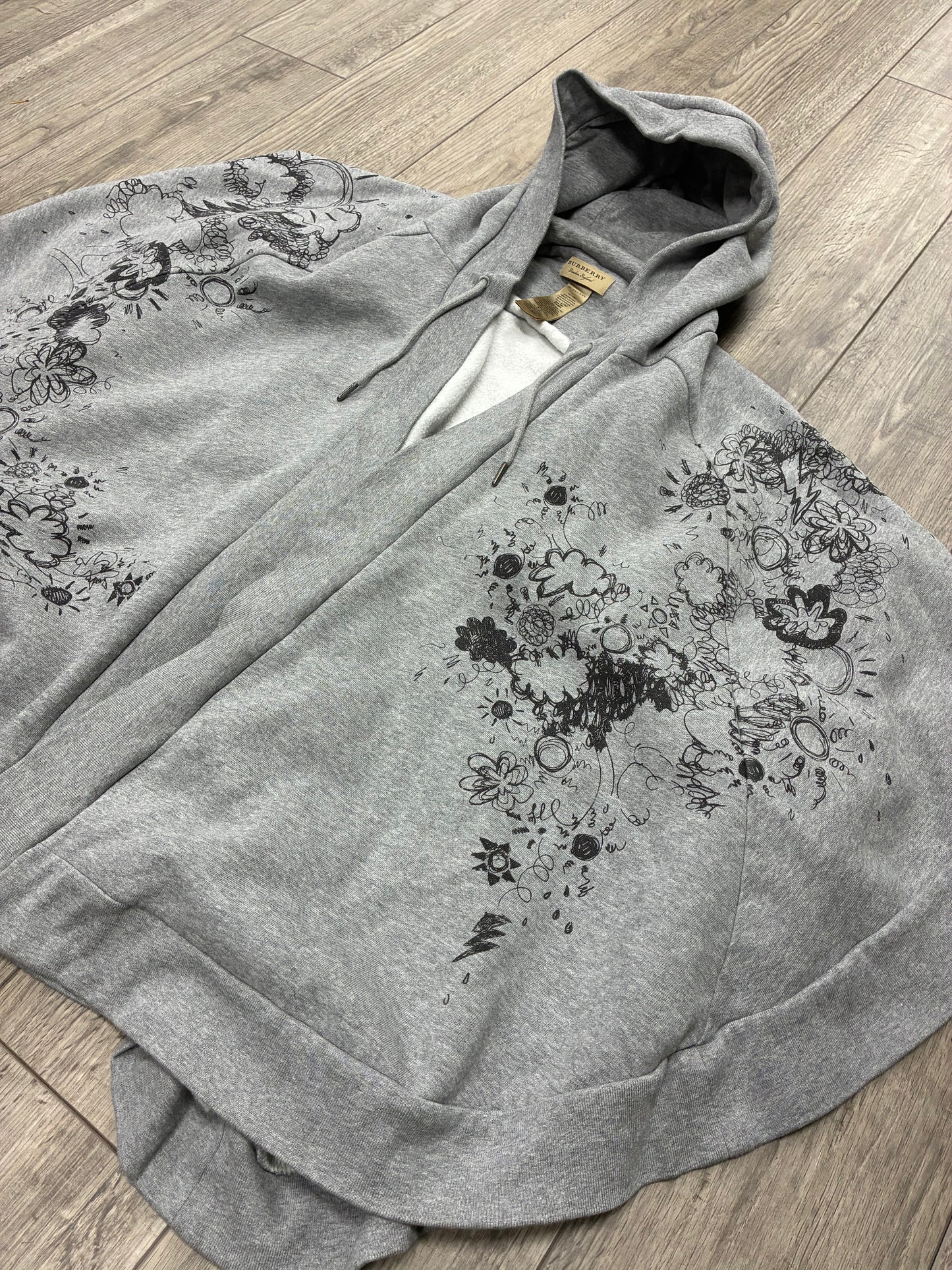 Burberry Gray Graphic Cotton Hooded Poncho