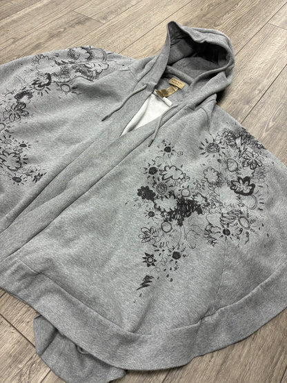 Burberry Gray Graphic Cotton Hooded Poncho
