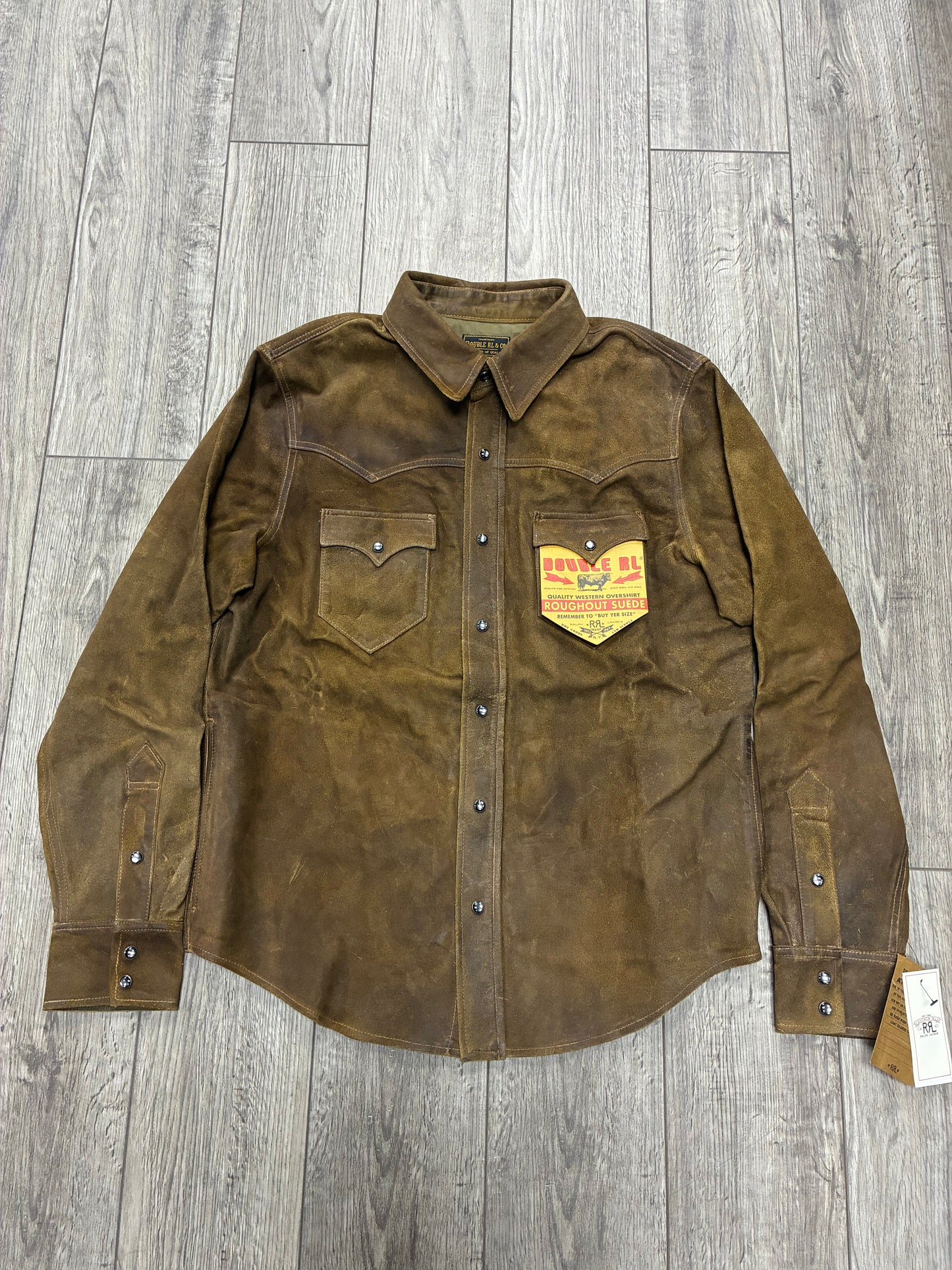 M-Double RL RRL Rough Out Suede Western Black Pearl Shirt
