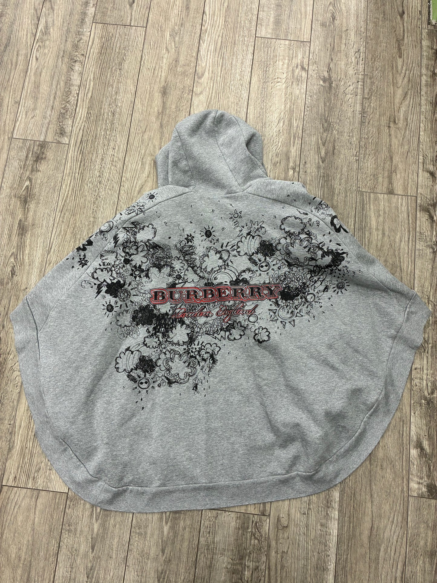 Burberry Gray Graphic Cotton Hooded Poncho