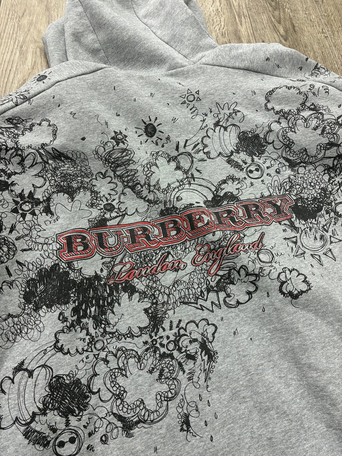 Burberry Gray Graphic Cotton Hooded Poncho