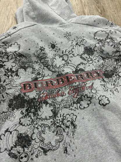 Burberry Gray Graphic Cotton Hooded Poncho