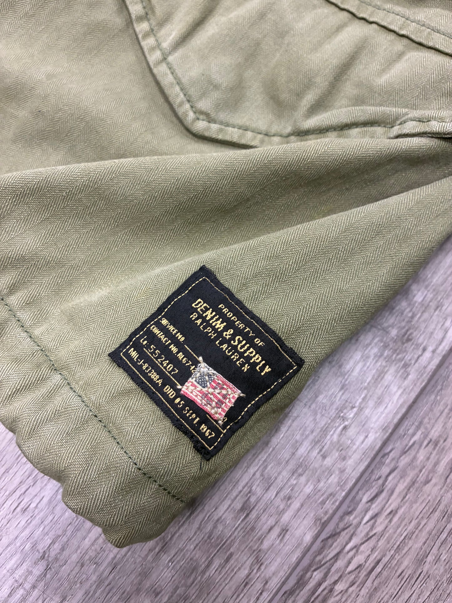 L - Denim & Supply Ralph Lauren USA Flag Olive Green Cargo Vest