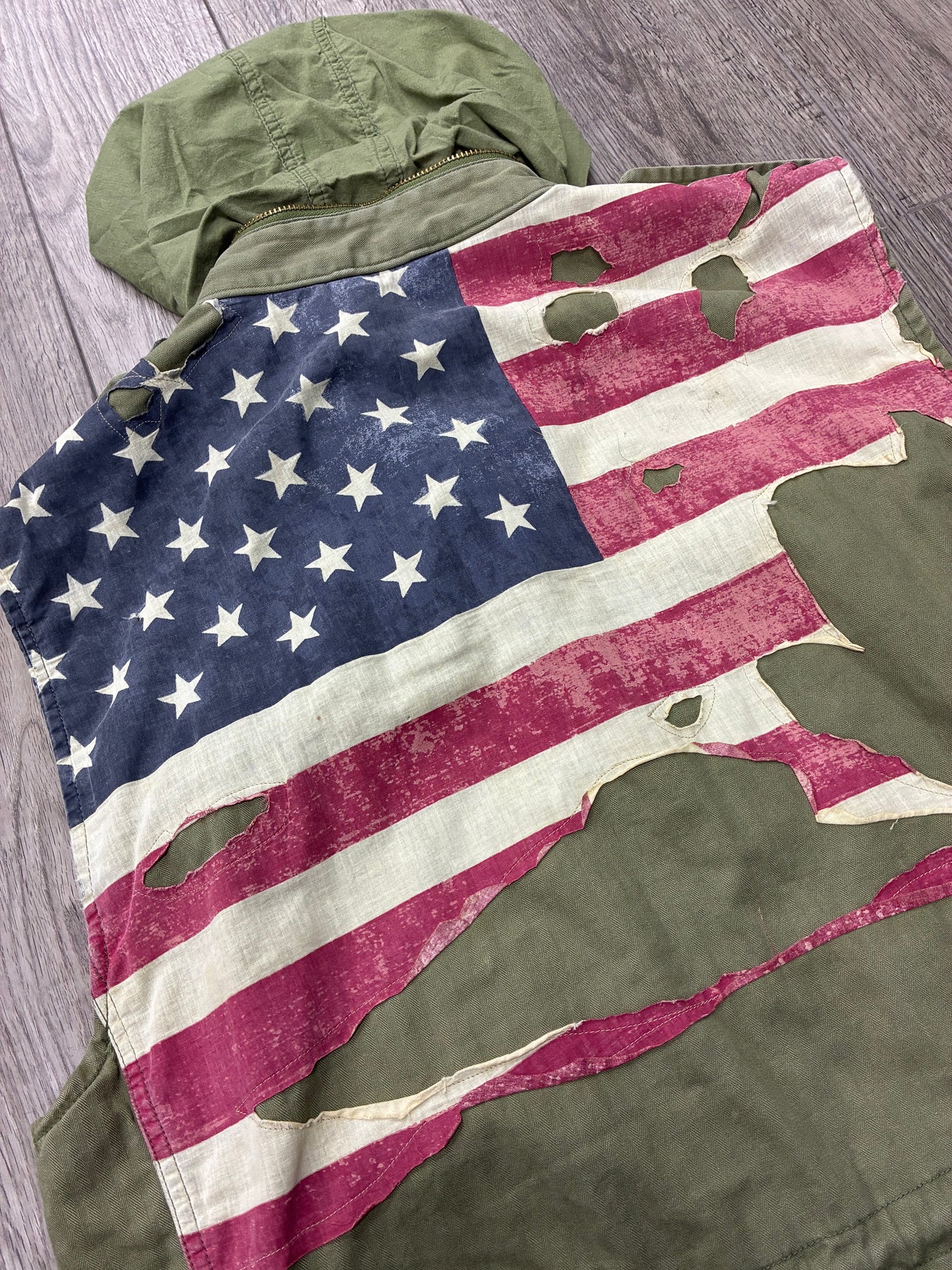 L - Denim & Supply Ralph Lauren USA Flag Olive Green Cargo Vest