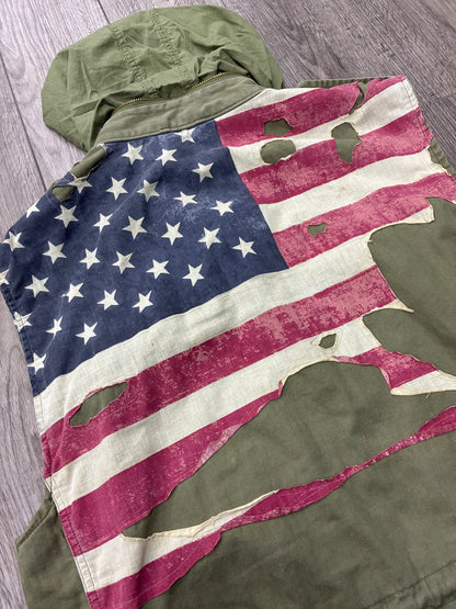 L - Denim & Supply Ralph Lauren USA Flag Olive Green Cargo Vest