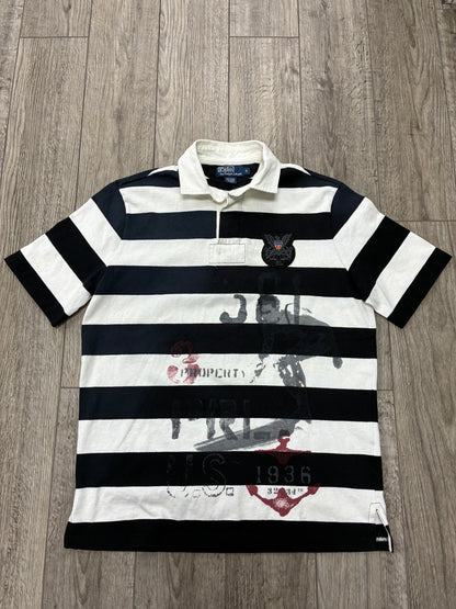 S - Vintage Polo Ralph Lauren Striped Surfer Graphic Polo Shirt