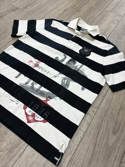 S - Vintage Polo Ralph Lauren Striped Surfer Graphic Polo Shirt