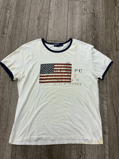 L - Vintage Polo Ralph Lauren NY spell out Flag Ringer Shirt